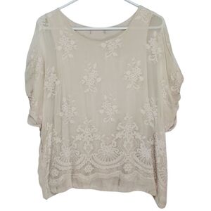 2545 * Angela Moda Silk Embroidered Layered Top White Off White Size L